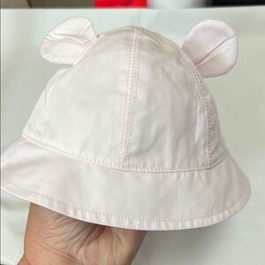 Janie and Jack Pale pink bucket hat with bear ears and chin strap NWT size NB